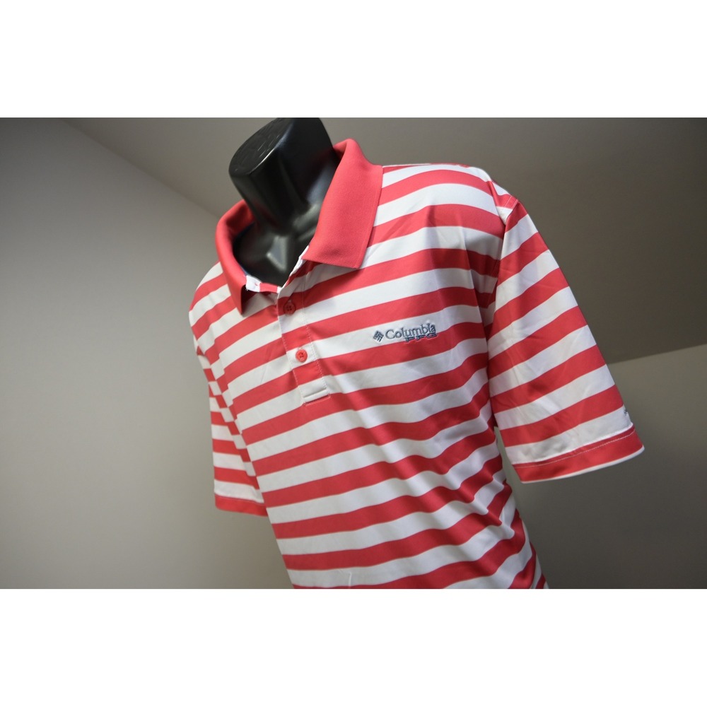 Columbia PFG Polo Mens XXL Red White Striped Omni-Shade Short Sleeve Excellent